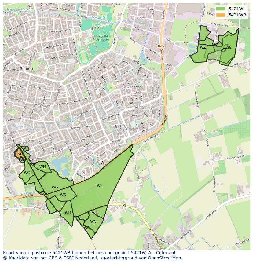 Afbeelding van het postcodegebied 5421 WB op de kaart.