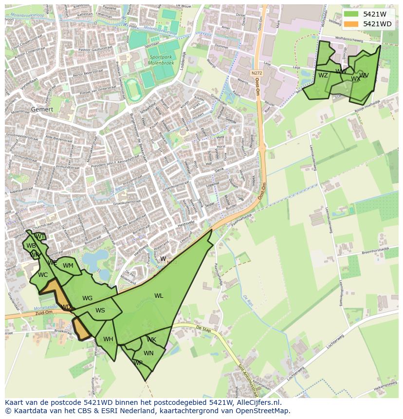 Afbeelding van het postcodegebied 5421 WD op de kaart.