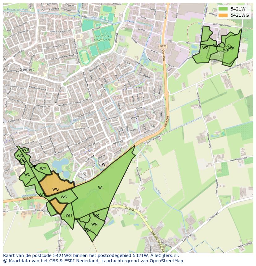 Afbeelding van het postcodegebied 5421 WG op de kaart.