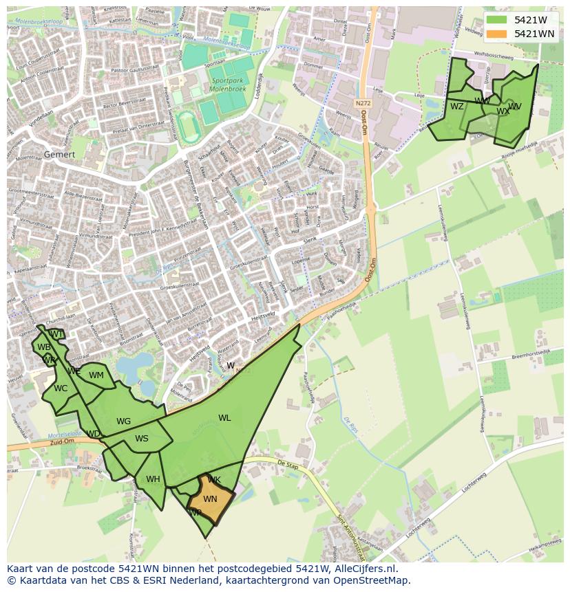 Afbeelding van het postcodegebied 5421 WN op de kaart.