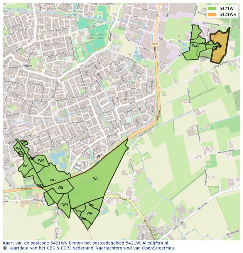 Afbeelding van het postcodegebied 5421 WV op de kaart.