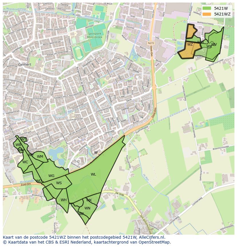 Afbeelding van het postcodegebied 5421 WZ op de kaart.