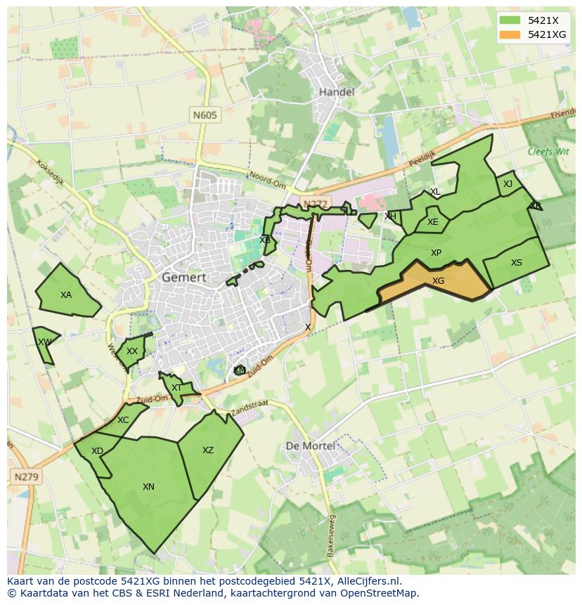 Afbeelding van het postcodegebied 5421 XG op de kaart.