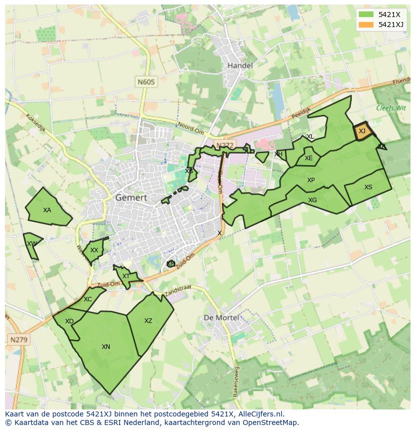 Afbeelding van het postcodegebied 5421 XJ op de kaart.