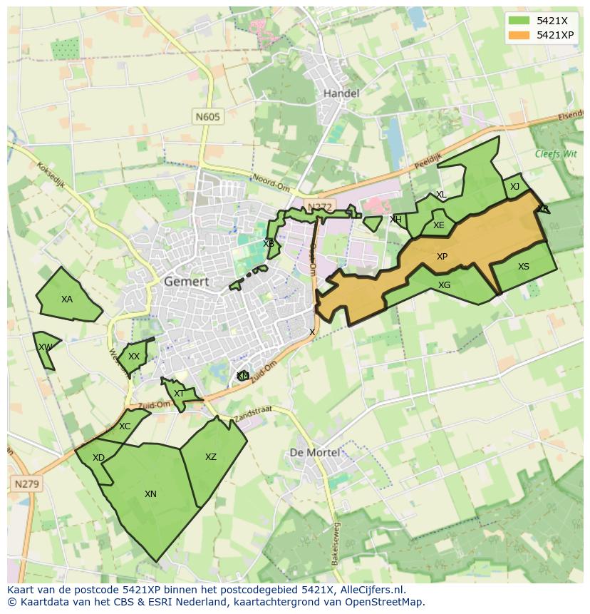 Afbeelding van het postcodegebied 5421 XP op de kaart.