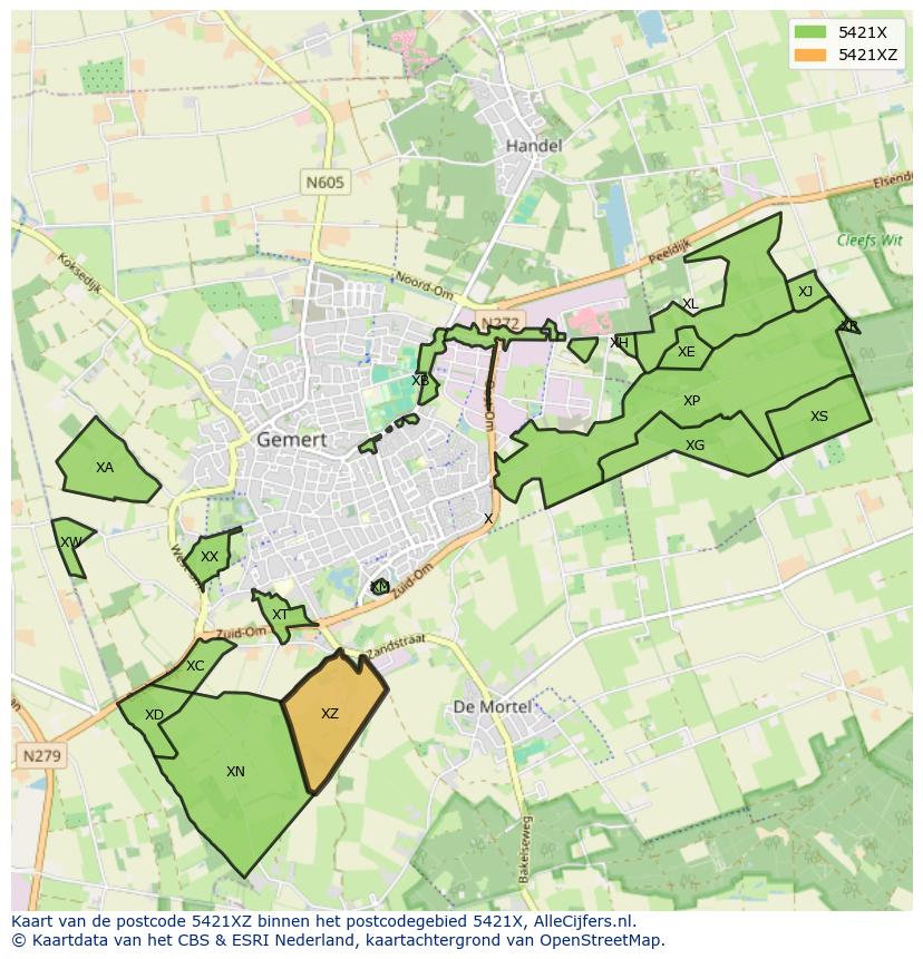 Afbeelding van het postcodegebied 5421 XZ op de kaart.