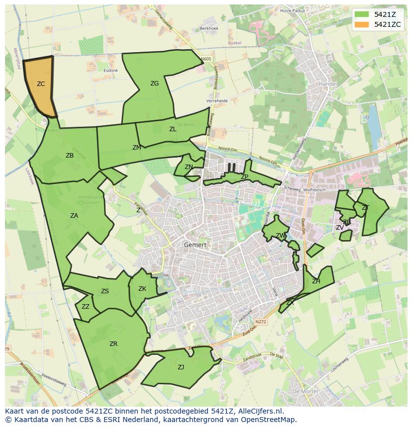 Afbeelding van het postcodegebied 5421 ZC op de kaart.