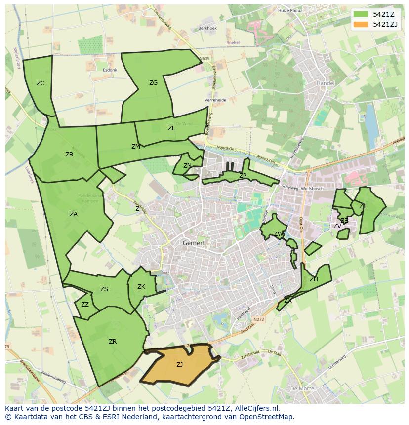 Afbeelding van het postcodegebied 5421 ZJ op de kaart.