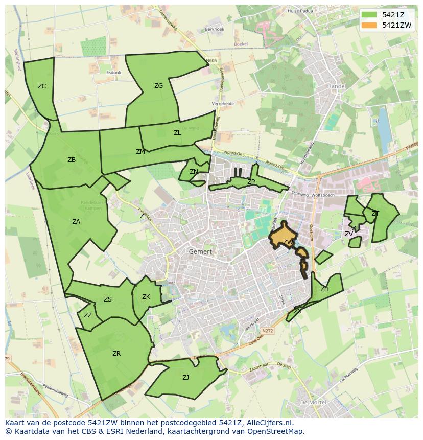Afbeelding van het postcodegebied 5421 ZW op de kaart.