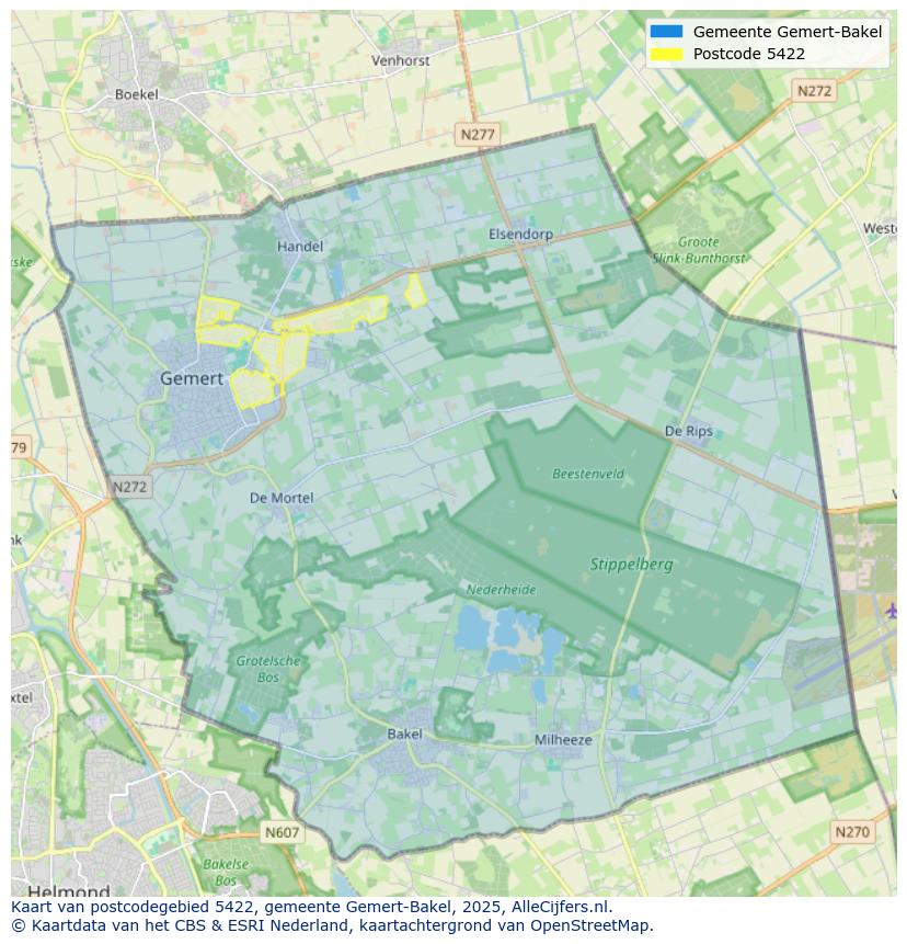 Afbeelding van het postcodegebied 5422 op de kaart.