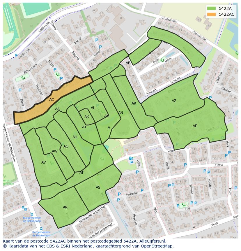 Afbeelding van het postcodegebied 5422 AC op de kaart.