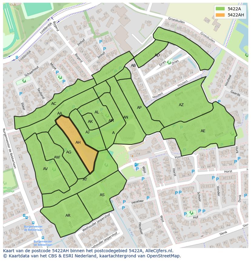 Afbeelding van het postcodegebied 5422 AH op de kaart.