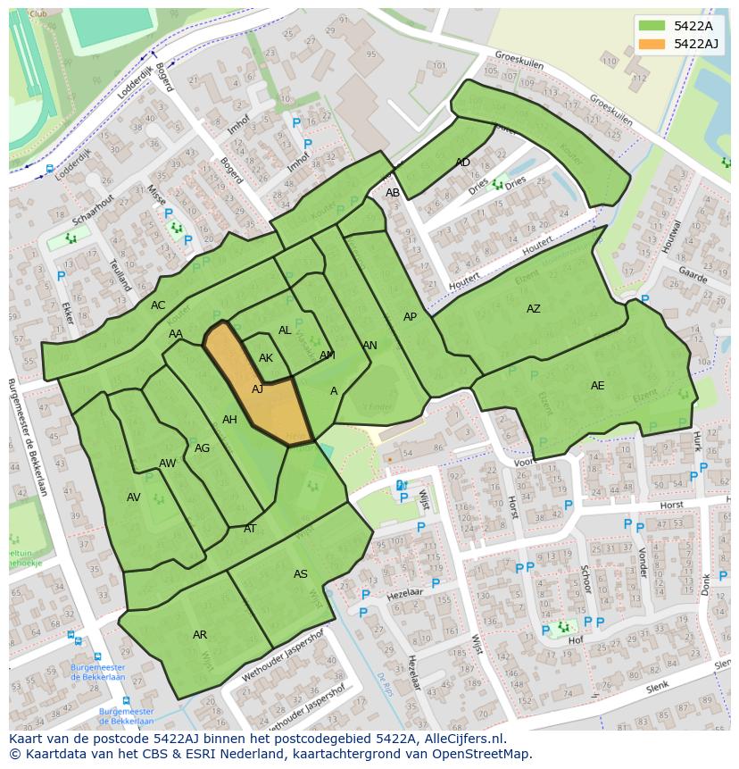 Afbeelding van het postcodegebied 5422 AJ op de kaart.
