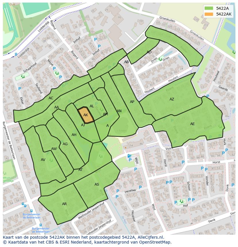 Afbeelding van het postcodegebied 5422 AK op de kaart.