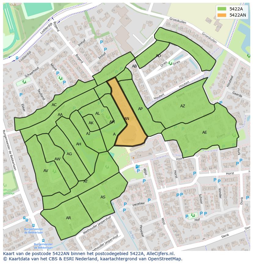 Afbeelding van het postcodegebied 5422 AN op de kaart.