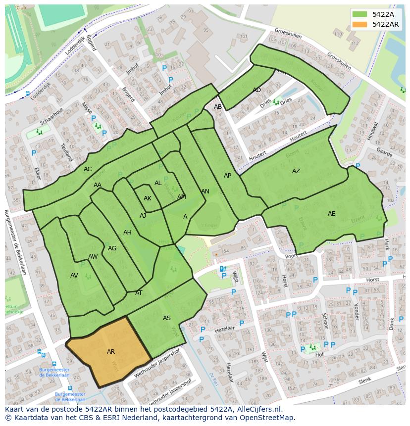 Afbeelding van het postcodegebied 5422 AR op de kaart.