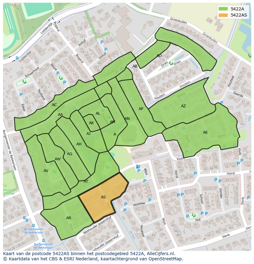Afbeelding van het postcodegebied 5422 AS op de kaart.