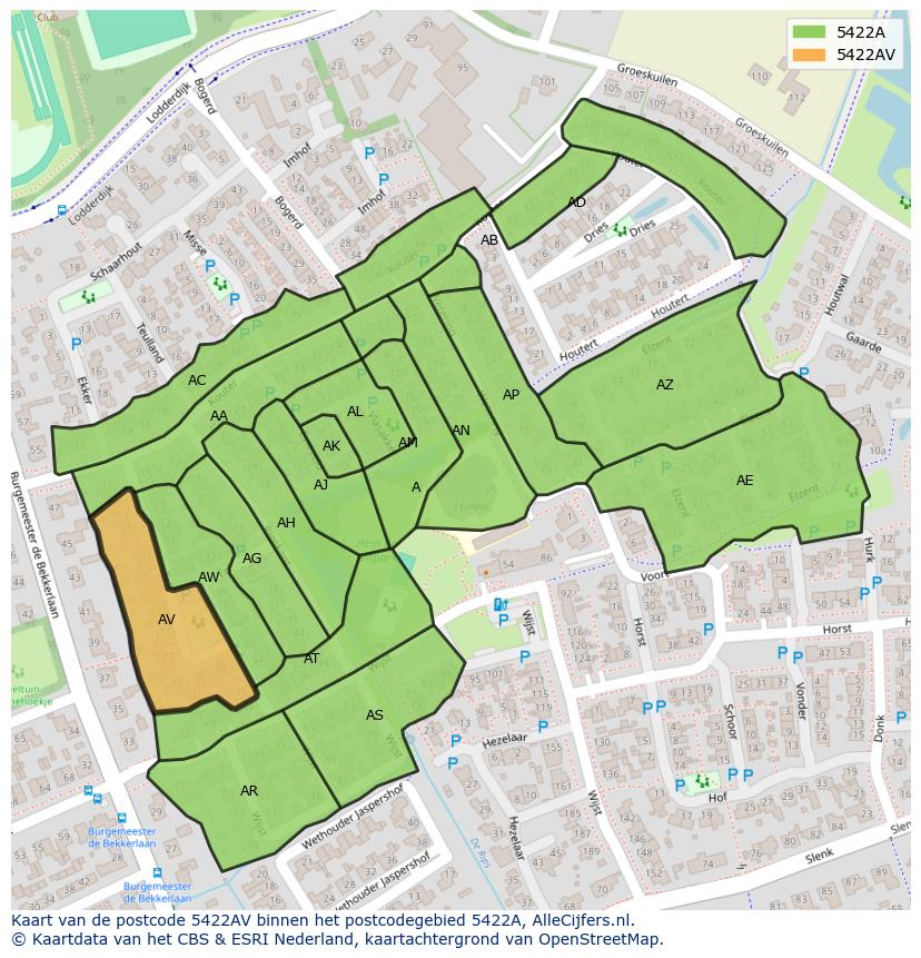 Afbeelding van het postcodegebied 5422 AV op de kaart.