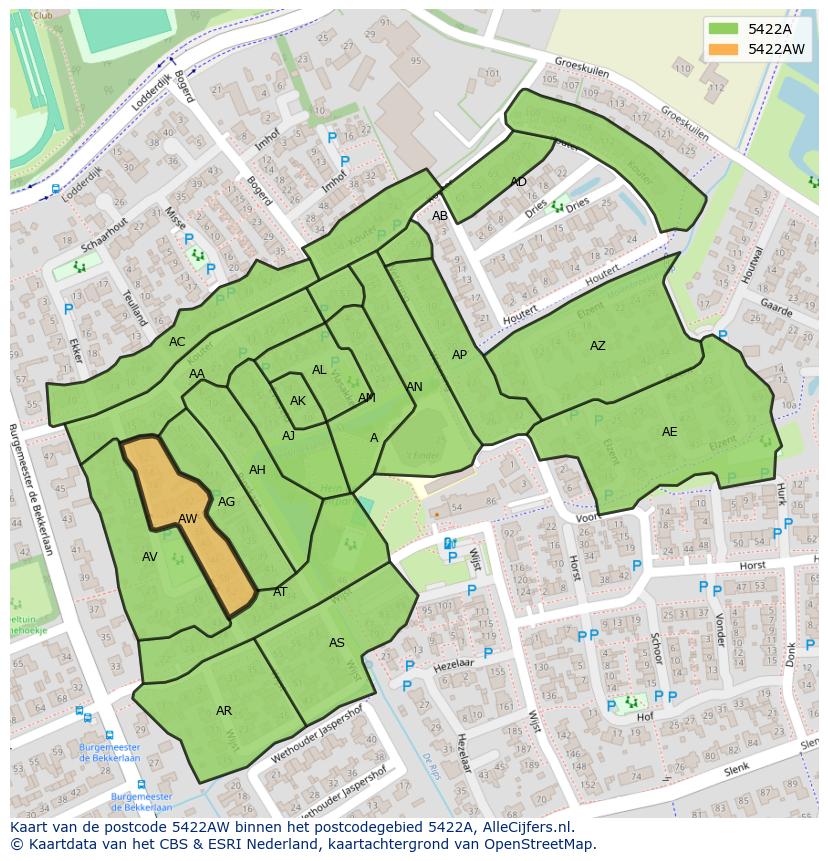Afbeelding van het postcodegebied 5422 AW op de kaart.