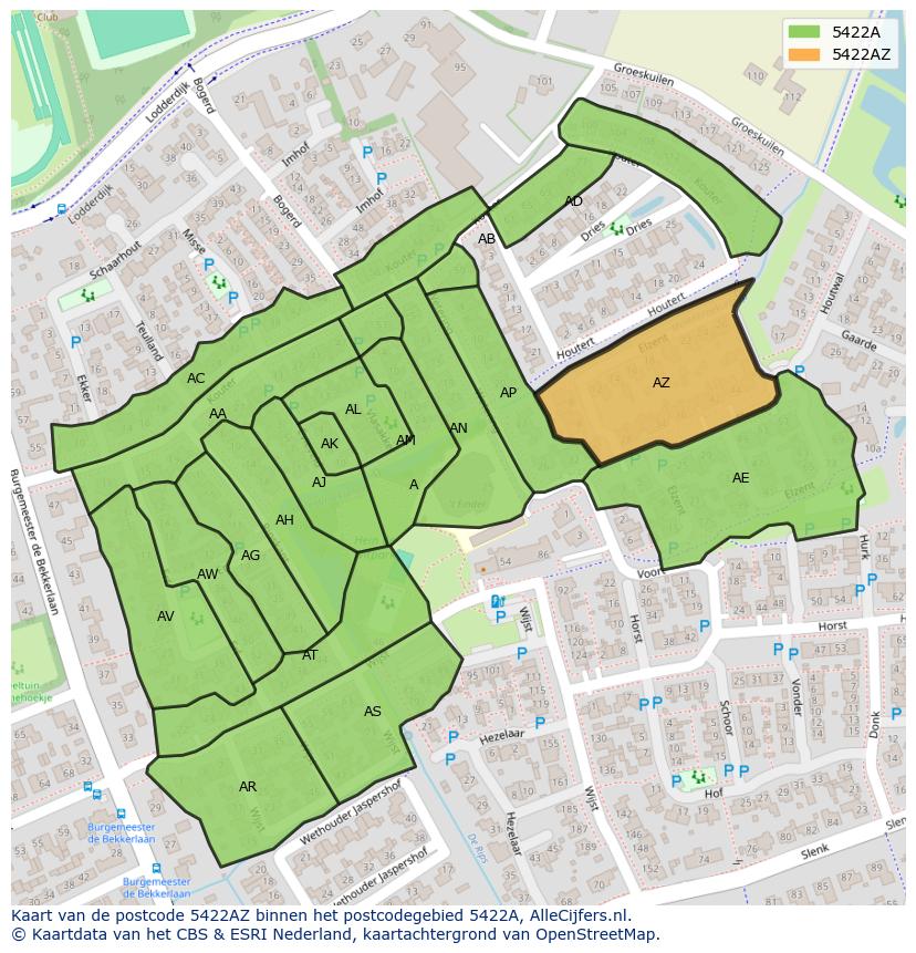 Afbeelding van het postcodegebied 5422 AZ op de kaart.