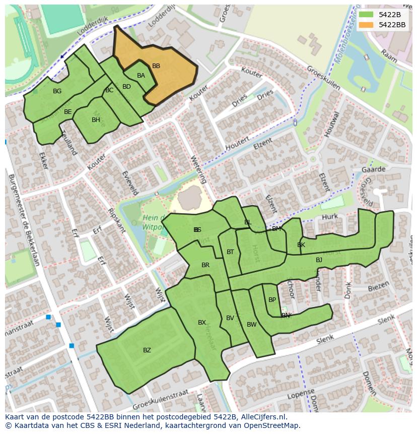 Afbeelding van het postcodegebied 5422 BB op de kaart.