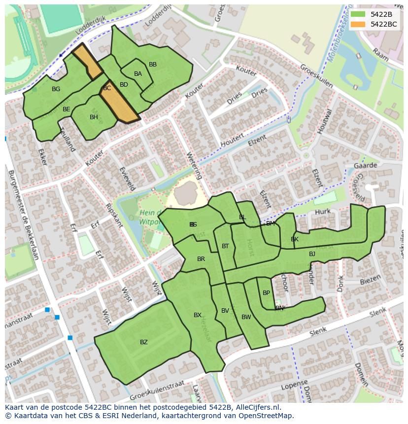 Afbeelding van het postcodegebied 5422 BC op de kaart.