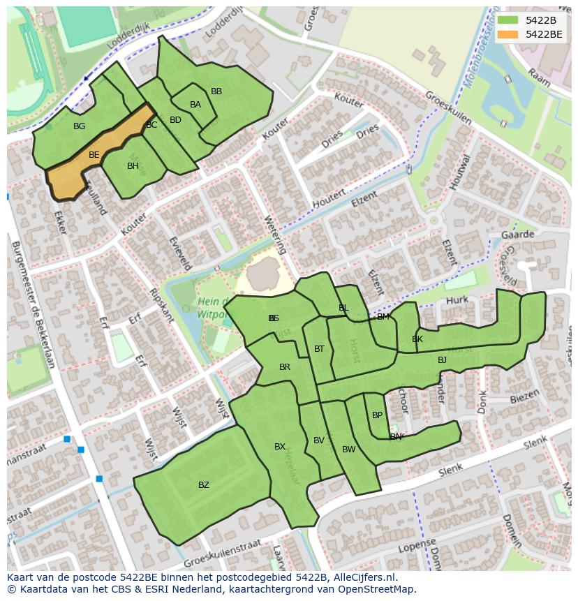 Afbeelding van het postcodegebied 5422 BE op de kaart.