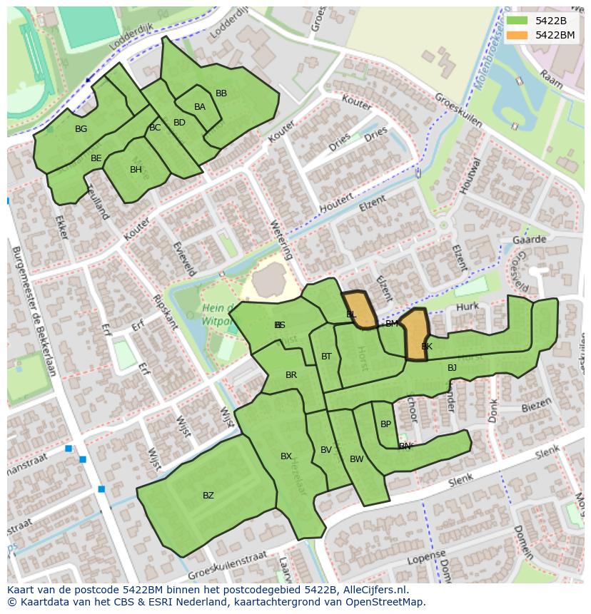 Afbeelding van het postcodegebied 5422 BM op de kaart.