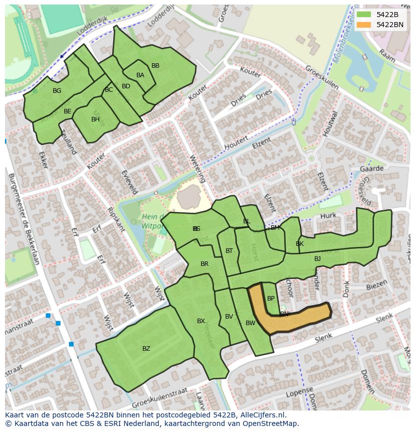 Afbeelding van het postcodegebied 5422 BN op de kaart.