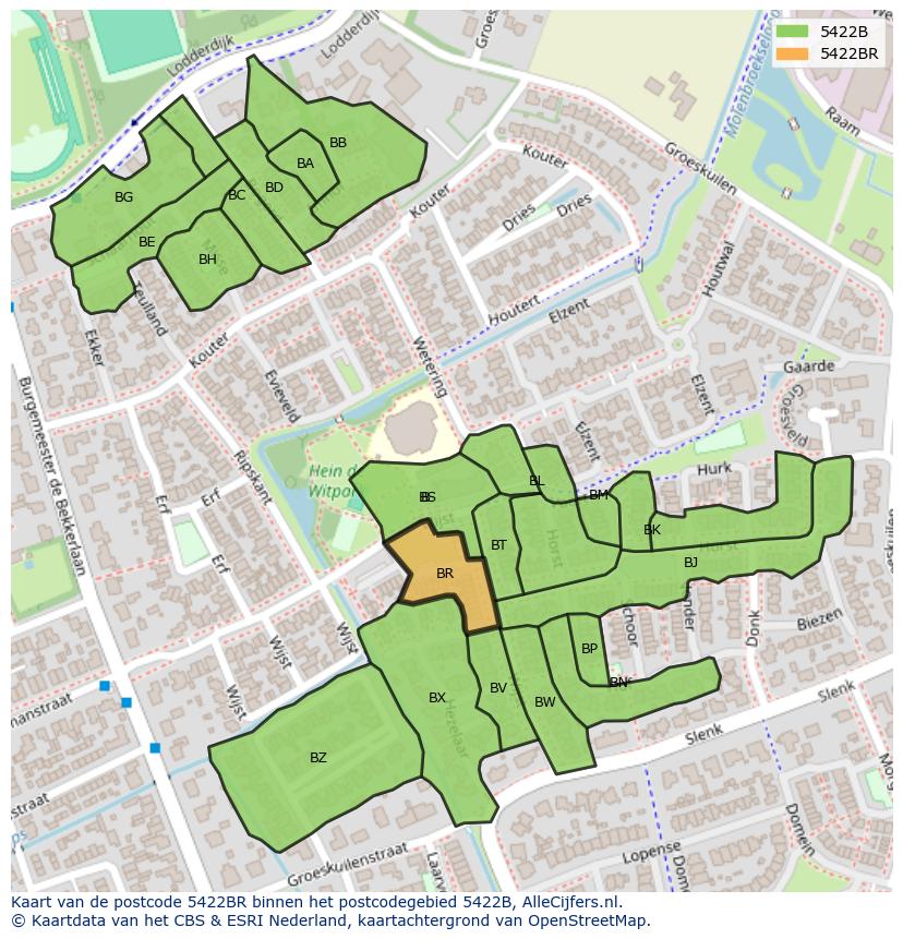 Afbeelding van het postcodegebied 5422 BR op de kaart.