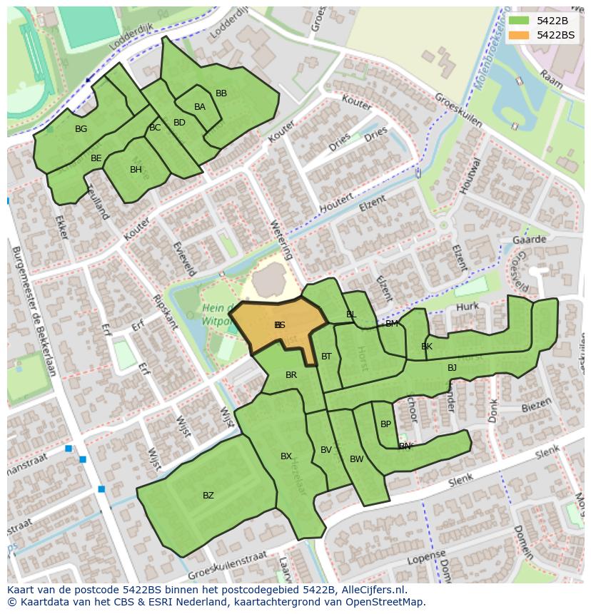 Afbeelding van het postcodegebied 5422 BS op de kaart.
