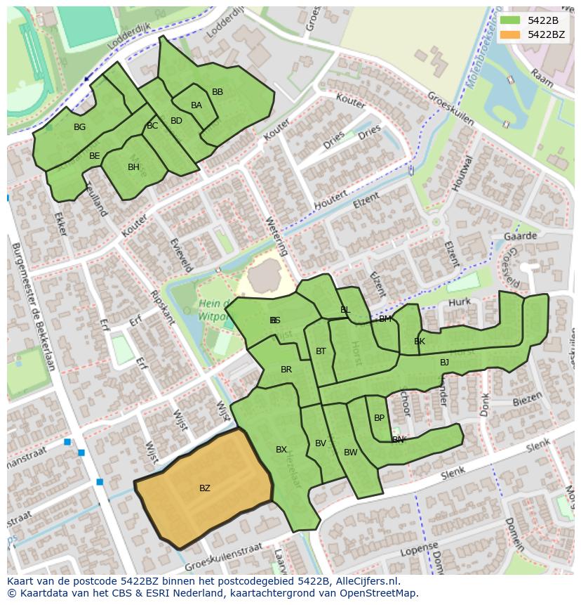 Afbeelding van het postcodegebied 5422 BZ op de kaart.