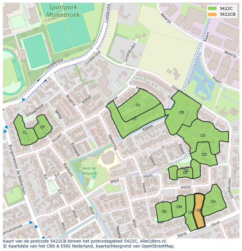 Afbeelding van het postcodegebied 5422 CB op de kaart.