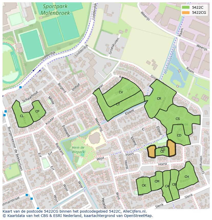 Afbeelding van het postcodegebied 5422 CG op de kaart.