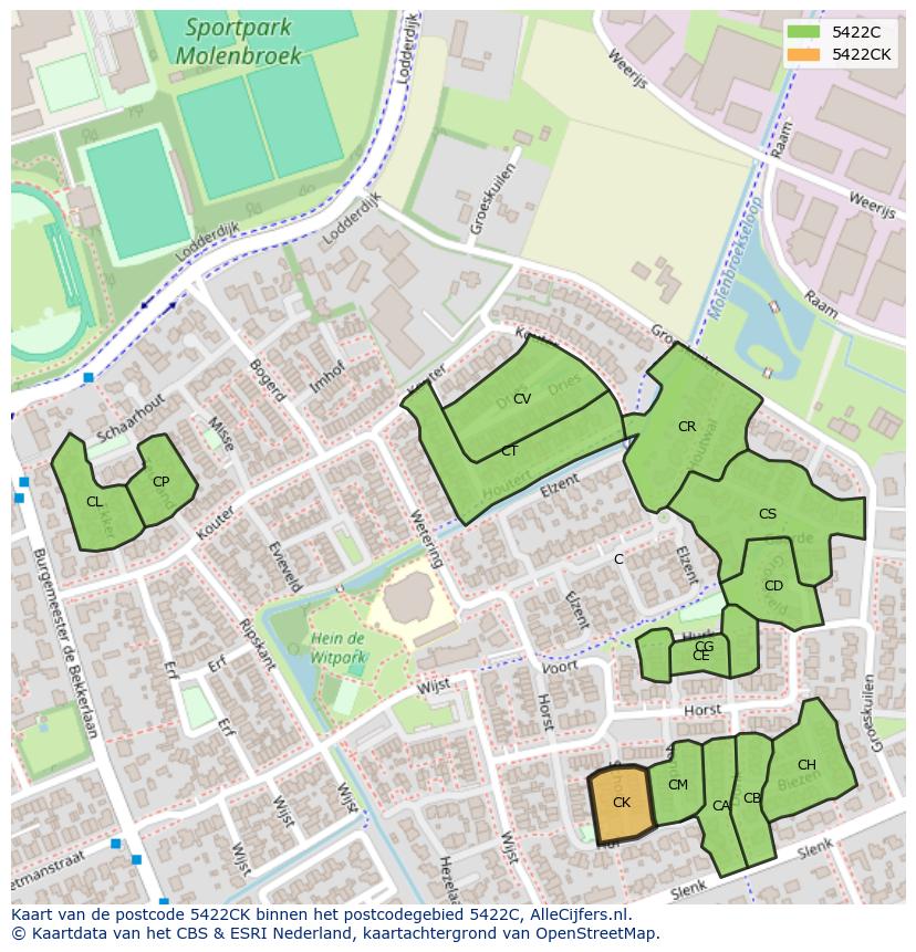 Afbeelding van het postcodegebied 5422 CK op de kaart.
