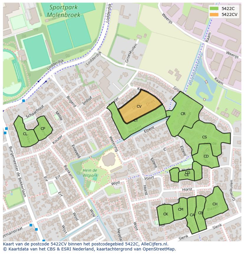 Afbeelding van het postcodegebied 5422 CV op de kaart.