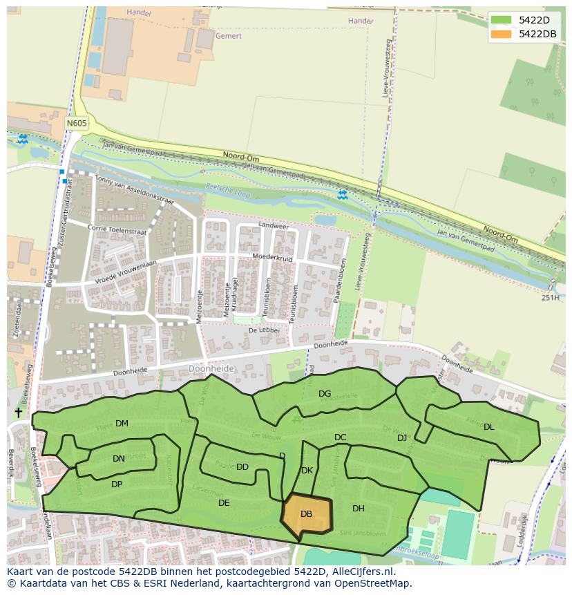 Afbeelding van het postcodegebied 5422 DB op de kaart.