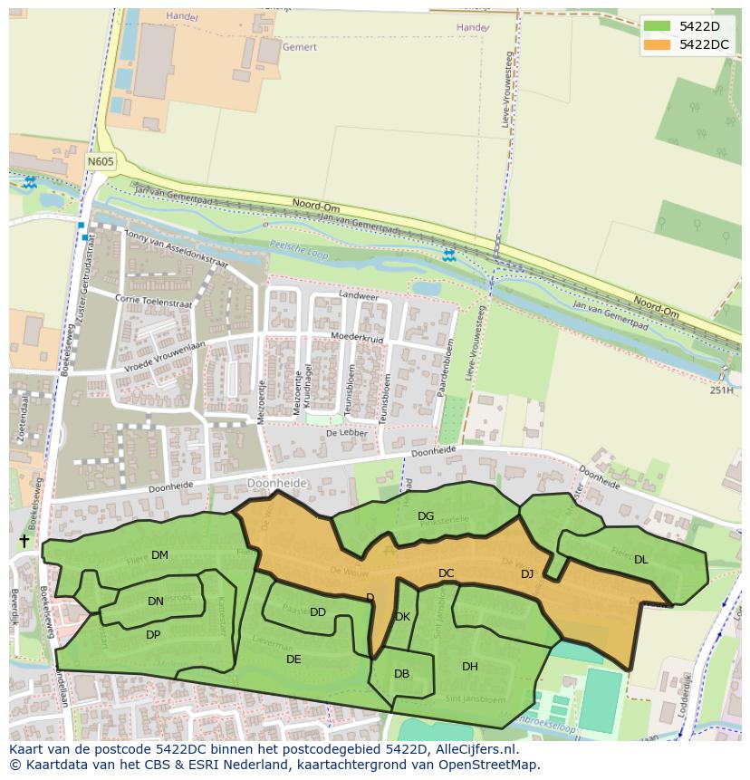 Afbeelding van het postcodegebied 5422 DC op de kaart.