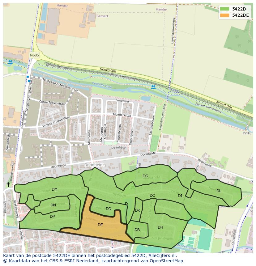 Afbeelding van het postcodegebied 5422 DE op de kaart.