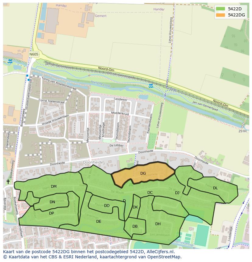Afbeelding van het postcodegebied 5422 DG op de kaart.