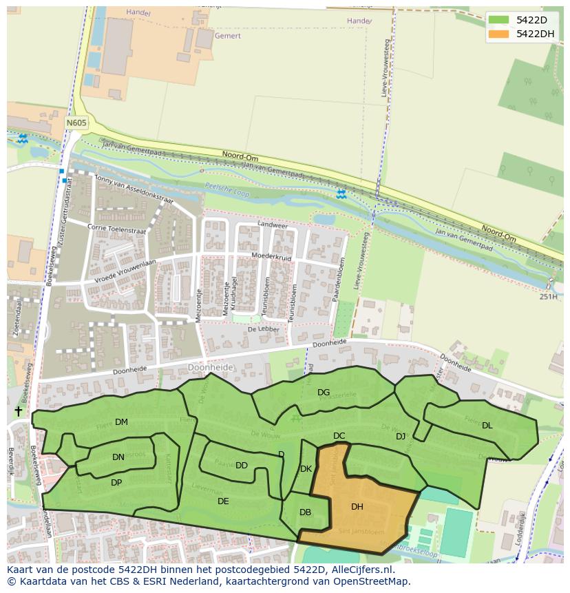 Afbeelding van het postcodegebied 5422 DH op de kaart.