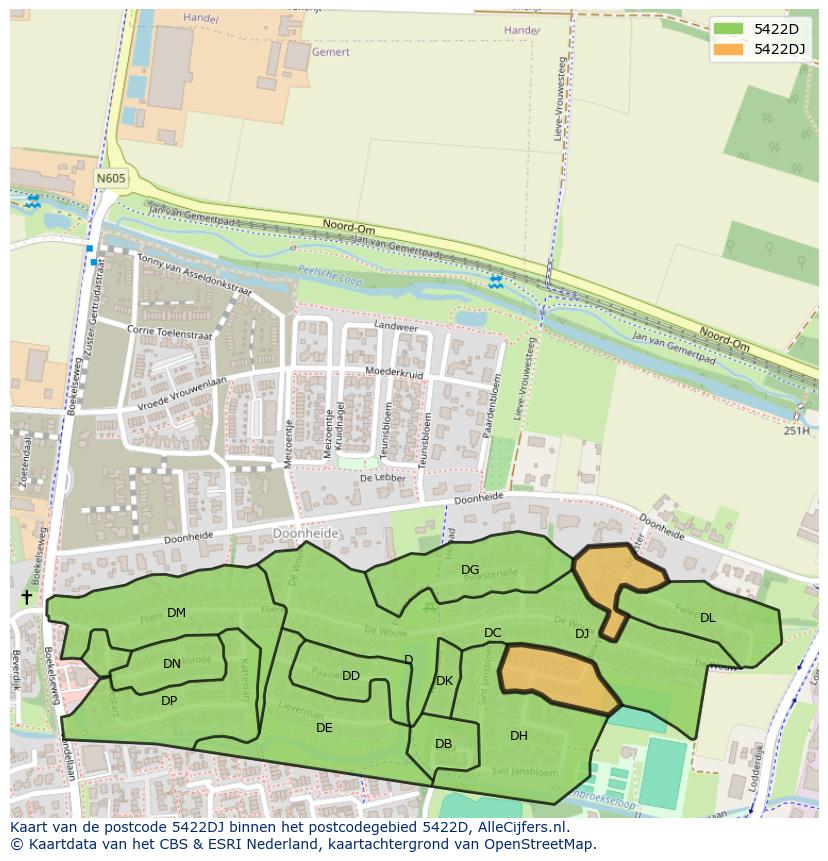 Afbeelding van het postcodegebied 5422 DJ op de kaart.