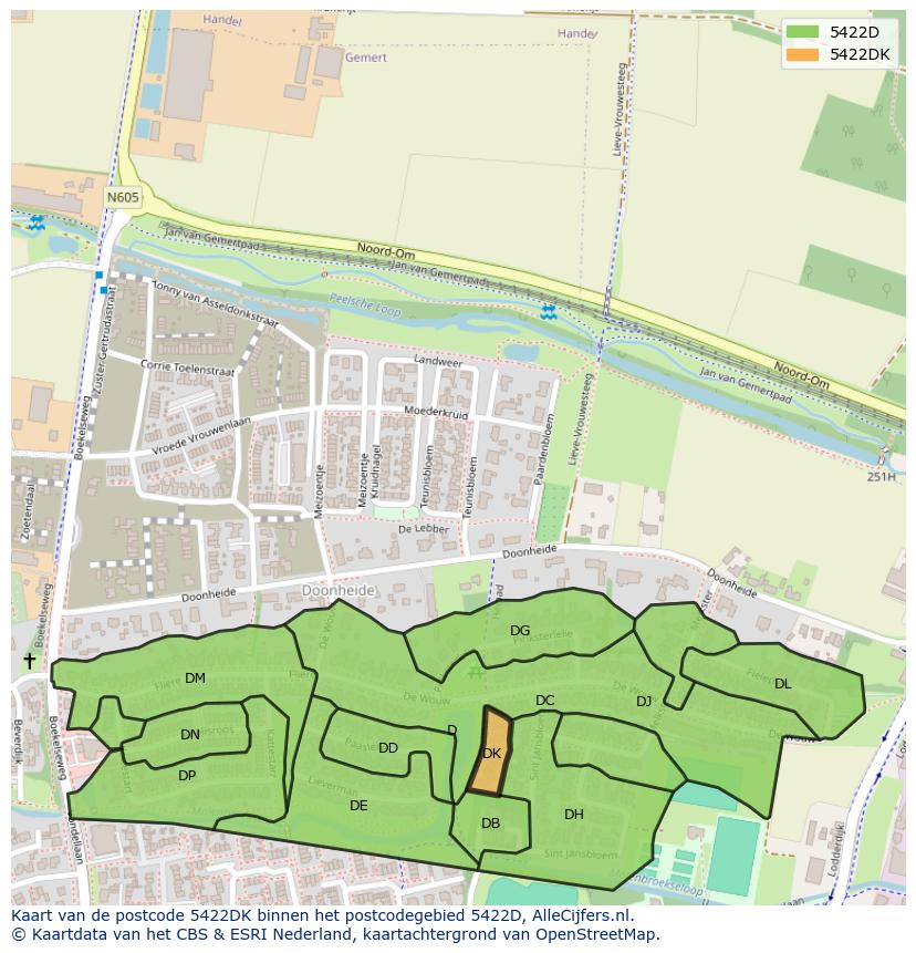 Afbeelding van het postcodegebied 5422 DK op de kaart.