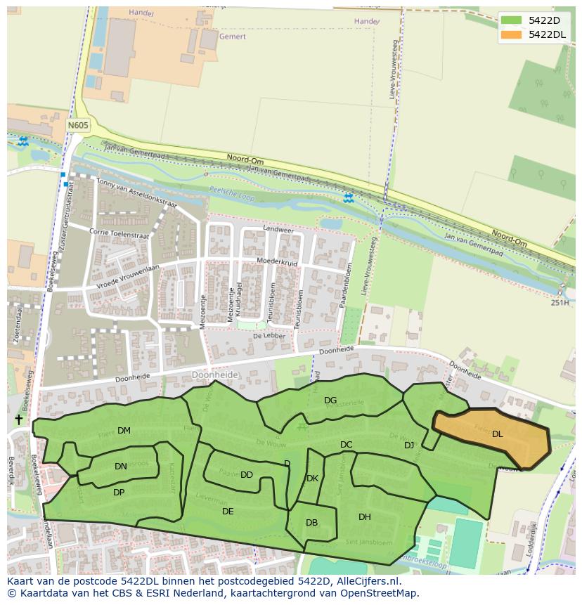 Afbeelding van het postcodegebied 5422 DL op de kaart.