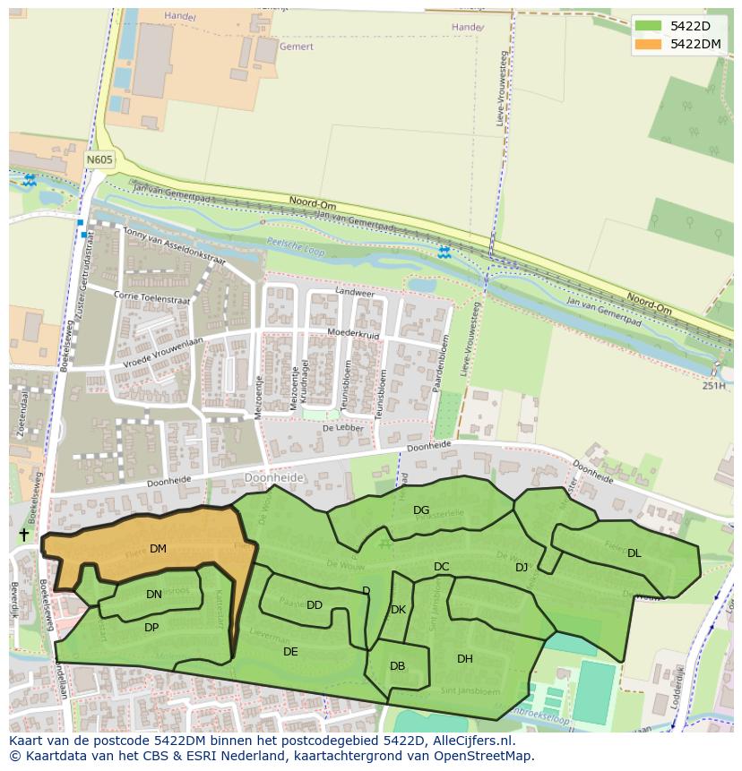Afbeelding van het postcodegebied 5422 DM op de kaart.