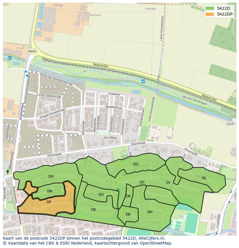 Afbeelding van het postcodegebied 5422 DP op de kaart.