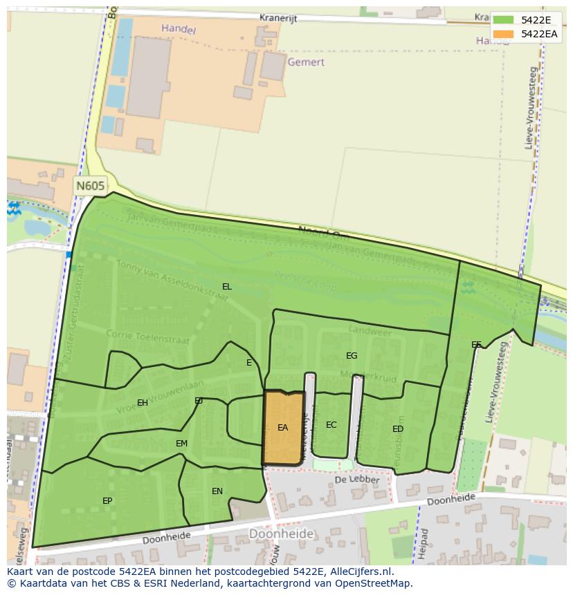 Afbeelding van het postcodegebied 5422 EA op de kaart.