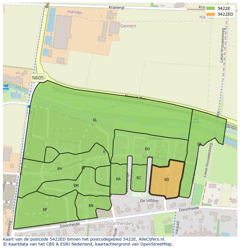Afbeelding van het postcodegebied 5422 ED op de kaart.
