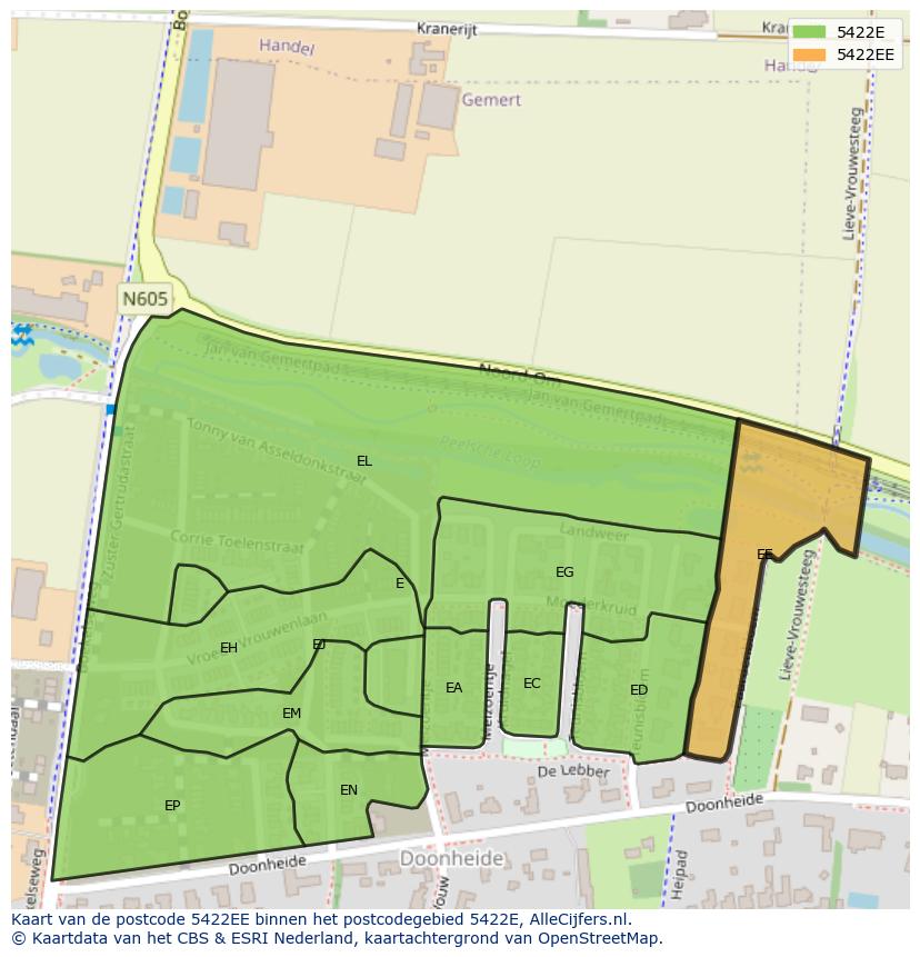 Afbeelding van het postcodegebied 5422 EE op de kaart.