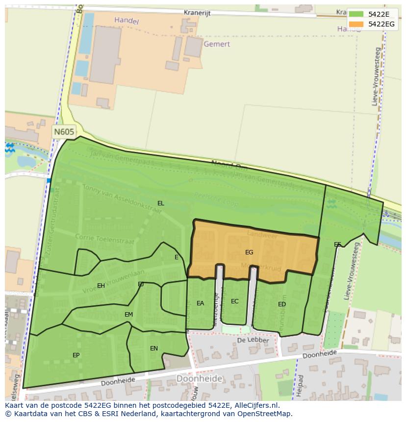 Afbeelding van het postcodegebied 5422 EG op de kaart.